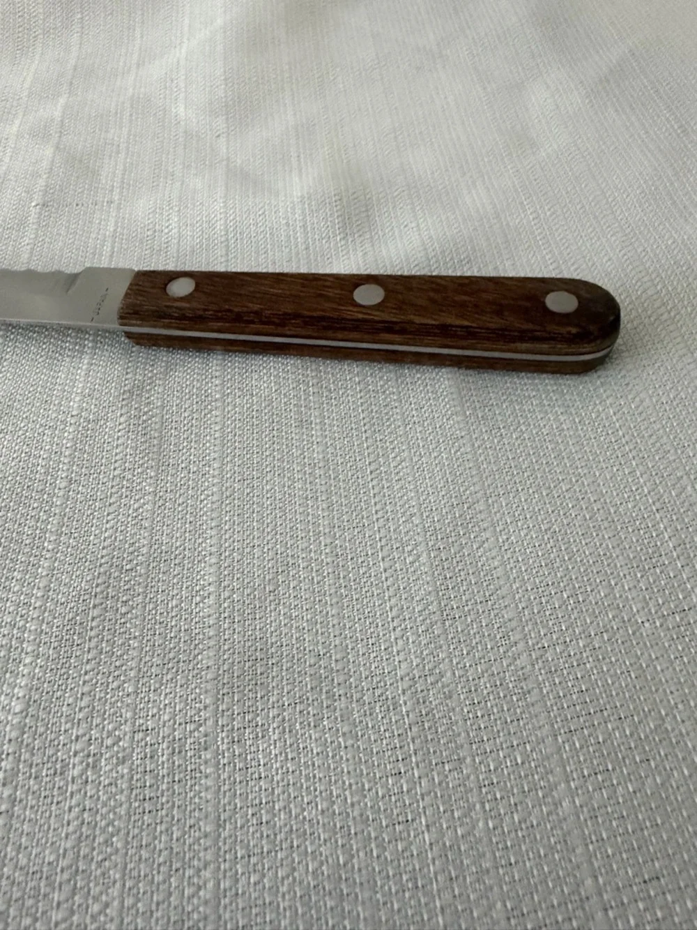 Vintage Stainless Serrated Knife Wood Handle R.S. Made in Japan Exc Cond (F144)